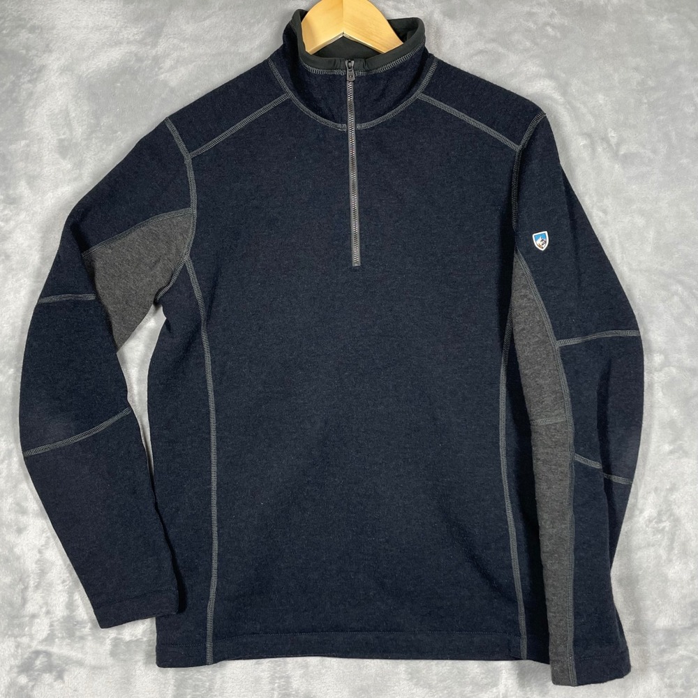 Kuhl Interceptr 1/4 Zip Pullover Fleece Sweater Navy Gray Mens Small SP21